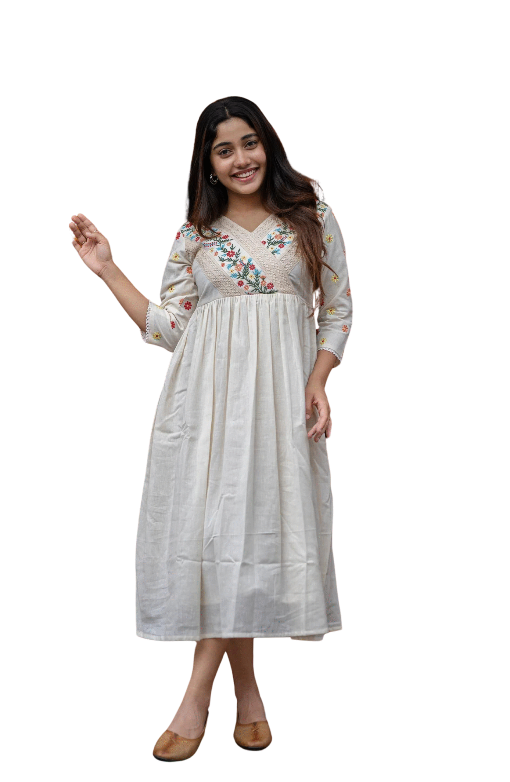 Artfully Adorned ? Women's XXL Dress in Cotton with Floral Embroidery(M)