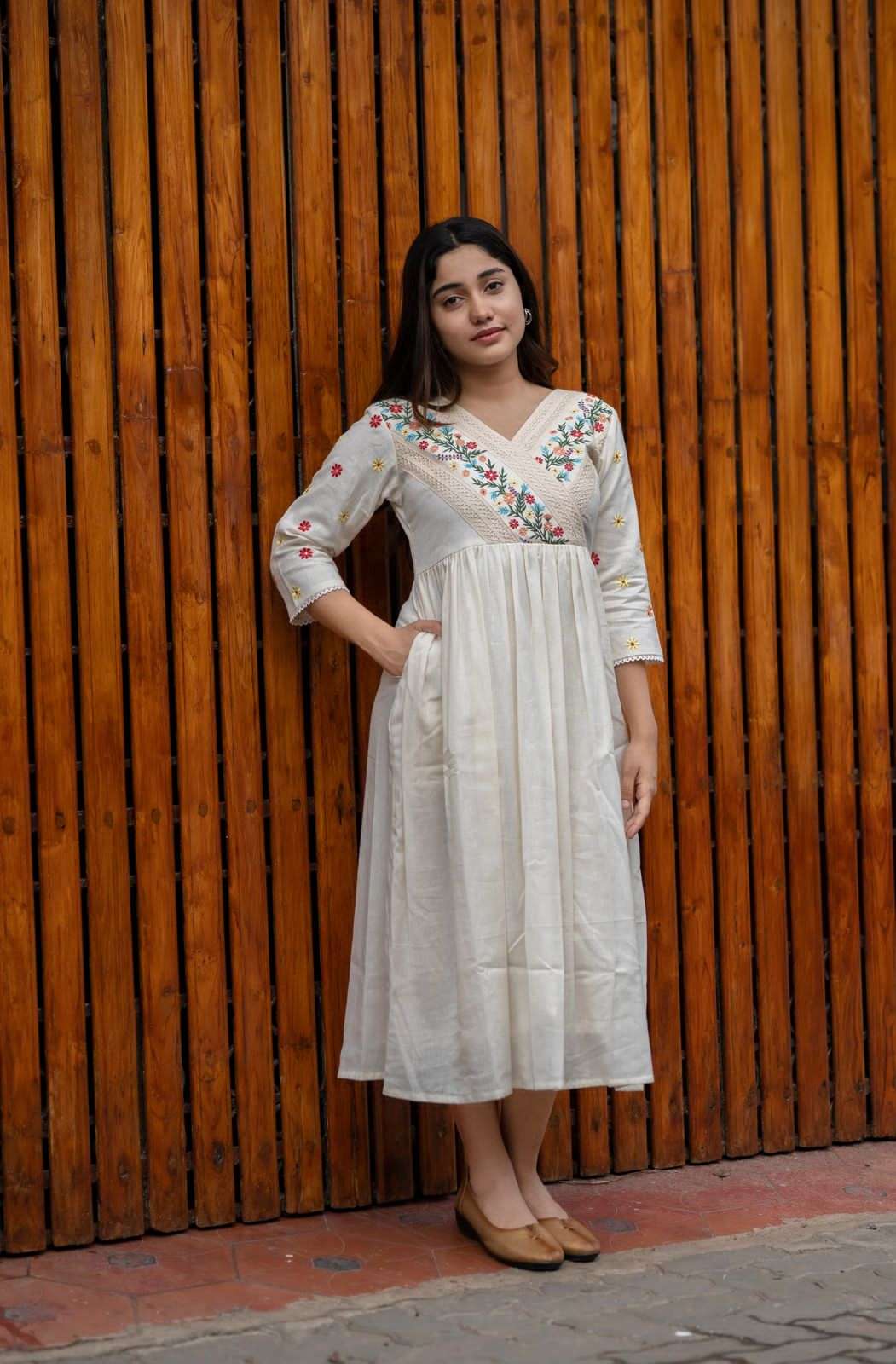 Artfully Adorned ? Women's XXL Dress in Cotton with Floral Embroidery(M) - Image 3